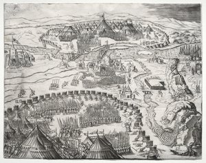 Posisjonen og leiren til hærene til Charles V og Soliman II av Agostino Veneziano