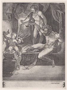 The Young Hercules in His Cradle, datert 1533. av Agostino Veneziano