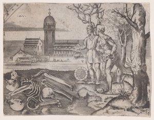 To menn på en kirkegård, ca. 1514-36. av Agostino Veneziano