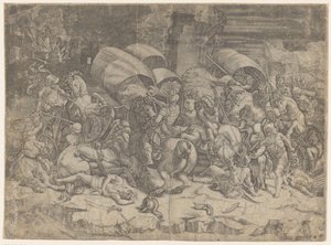 Kamp mellom romere og karthagere, ca 218-201 f.Kr. Slå med en cutlass av Agostino Veneziano