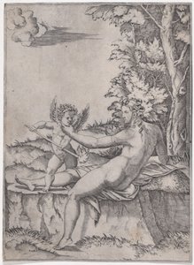 Venus og Eros, ca. 1514-36. av Agostino Veneziano