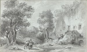 Landskap med bønder før et vertshus av Aignan Thomas Desfriches