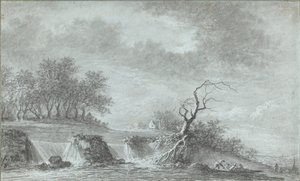 Elvelandskap med en foss av Aignan Thomas Desfriches