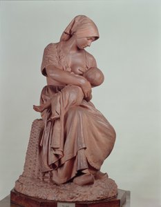 Bondekvinne som ammer et spedbarn, 1873 (terrakotta) (se 183878 for detaljer)
