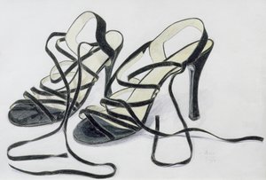 Black Strappy Shoes, 1997 (farget blyant på papir) av Alan Byrne