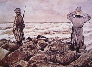 To tyskere på kysten av Frankrike ser mot England på tampen av felttoget i Normandie av Alban (after) Wolf