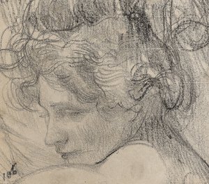Hodet til en kvinne, ca. 1890 (fargestift på papir) av Albert de Belleroche