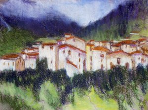 Alpelandskap, av Alberico Balbi Valier (1869-1910 ca.), pastell på papir, 24x32 cm. Italia av Alberico Balbi Valier