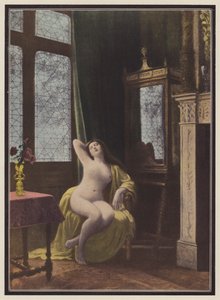 Sovende kvinne (farge litho) av Albert (after) Aublet