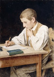 Skrivende gutt, 1902 av Albert Anker