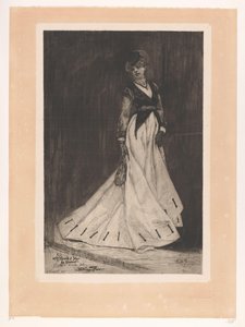 Stående kvinne med hansker og liten lue Manette Salomon (original tittel) av Albert Bertrand