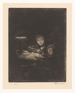 Barn tegner i skumringen av Albert Besnard (signed by artist)