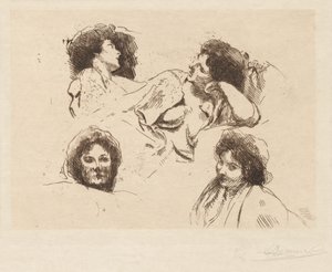 Four Heads of Women: Studie for «The Happy Island» av Albert Besnard