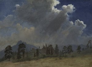 Edelgrantrær og stormskyer av Albert Bierstadt