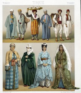 Tyrkiske kostymer fra 1800-tallet. Illustrasjon i "Le costume historique"" av Racinet