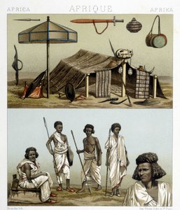 Leir og tradisjonelle klær fra Nubia. Illustrasjon i "" Le costume historique"" av Racinet av Albert Charles August Racinet
