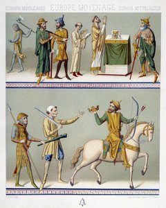 Sivile kostymer i middelalderen - i "" Den historiske drakten"" av Racinet av Albert Charles August Racinet