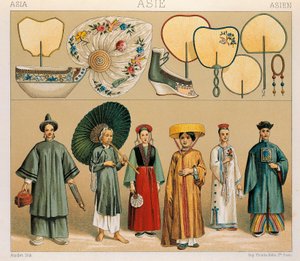 Klær fra kinesiske kvinner og Tartary-regionen, illustrasjon fra Complete Costume History av Auguste Racinet av Albert Charles August Racinet