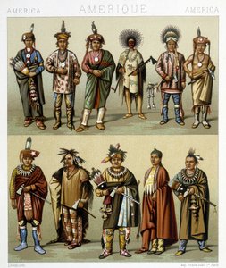 Rød furudrakt. Illustrasjon i ""Den historiske drakten""" av Racinet av Albert Charles August Racinet