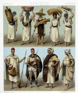 Kostymer fra Algerie og Tunisia. Illustrasjon i "Le costume historique"" av Racinet av Albert Charles August Racinet