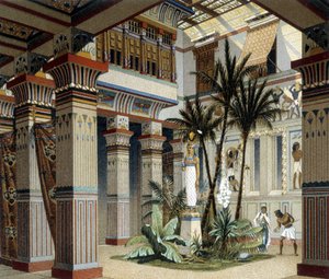 Egyptisk palass i "" Den historiske drakten "" av Racquet 1888 av Albert Charles August Racinet