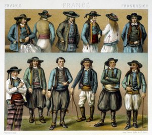Herrekostymer fra Finistère på 1800-tallet - i ""Le costume ancien et historique"" av Racinet av Albert Charles August Racinet