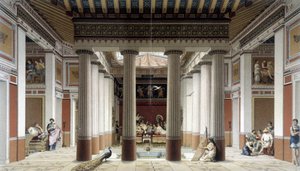 Atriet til et hus i gresk antikken - i "" Den historiske drakten"", av Racinet av Albert Charles August Racinet