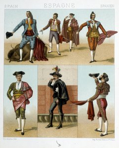 Toreador-kostyme i Spania - i "" Den gamle og historiske drakten"" av Racinet av Albert Charles August Racinet