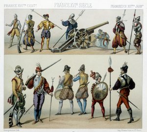 Krigere på 1500-tallet - i "" Den historiske drakten"" av Racinet av Albert Charles August Racinet