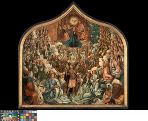 The Coronation of the Virgin (olje på panel) av Albert Cornelis