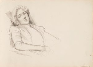 Sittende kvinne, portrett av halv kropp av Albert Edelfelt