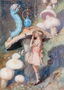 Illustrasjon for Alice i Eventyrland (farge litho)