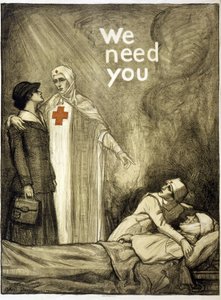 Røde Kors Rekrutteringsplakat, "Vi trenger deg", pub. 1918 (farge litho) av Albert Edward Sterner