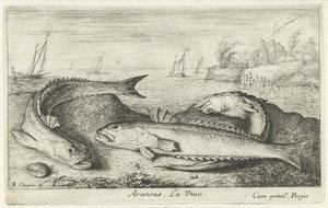 Tre flekkete på stranden Araneus. LaVie. (tittel på objekt) Fisk og andre sjødyr - saltvanns andre serie (serietittel) Poissons de mer (serietittel) av Albert Flamen