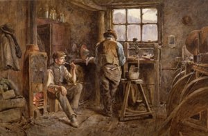 A Jet Workshop, Whitby (akvarell på papir) av Albert George Stevens