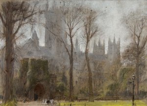 Canterbury, ca. 1860-c. 1932 (pastell og blyant på tonet papir) av Albert Goodwin