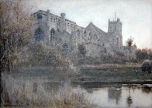 Christchurch, Hampshire (akvarell med penn og blekk på papir) av Albert Goodwin