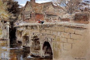 Crane Bridge, Salisbury (penn og blekk med akvarell og kroppsfarge på tonet papir) av Albert Goodwin