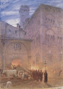 Lucca; Toscana; religiøs prosesjon; vogn; ku; av Albert Goodwin