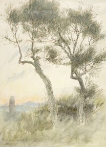 Studie av to trær av Albert Goodwin
