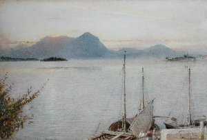 Soloppgang fra Baveno, Lago Maggiore av Albert Goodwin