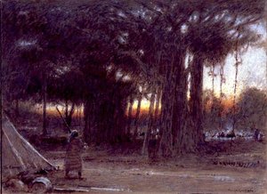 The Banyan Trees and the Sentinel (penn og blekk, akvarell og gouache) av Albert Goodwin