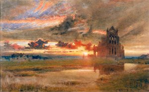 Whitby - The Abbey of St Hilda (blyant og akvarell på papir (limt på kort))
