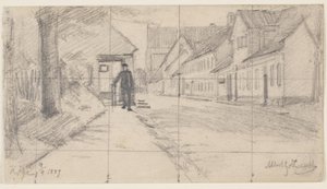Gate i Køge med en gående mann