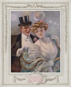 Belle Epoque Paris, fasjonabel dame med sin beundrer (farge litho) av Albert Guillaume