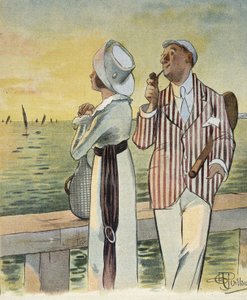 Flørt i skumringen - tegning av Albert Guillaume (1873-1942), i "" Le Rire", august 1912 av Albert Guillaume