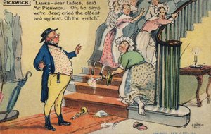 Mr Pickwick fornærmer en gruppe kvinner (chromolitho)