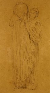 Girl with Pitcher, ca. 1867 (svart og hvitt kritt på brunt papir) av Albert Joseph Moore