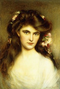 En ung skjønnhet med blomster i håret,