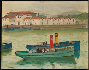 Saint-Jean-de-Luz, fiskebåt (olje på panel) av Albert Marquet